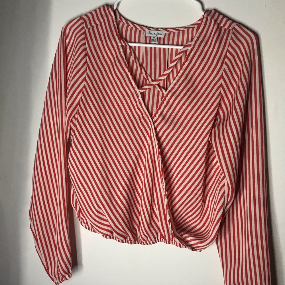 Love, Fire!  Red and white blouse